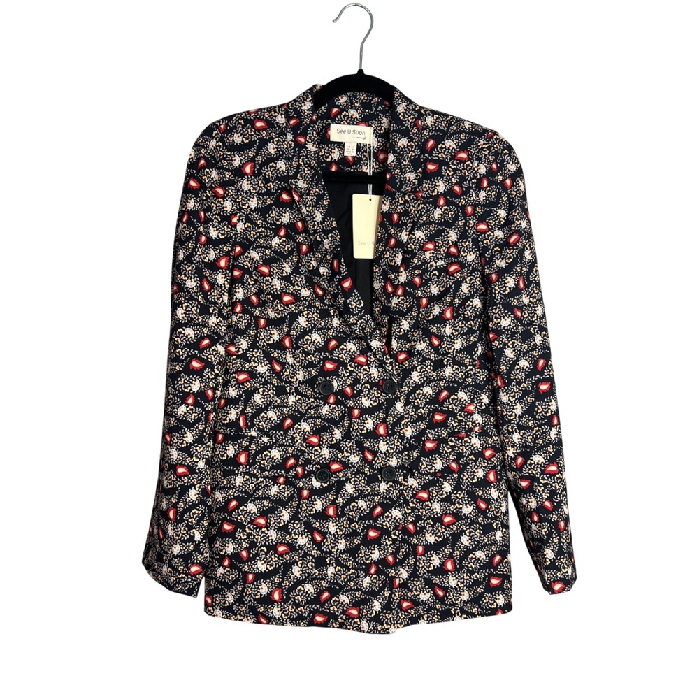 See U Soon Dark Floral Blazer Sz S Double Breasted Romantic Parisian Chic NWT‎